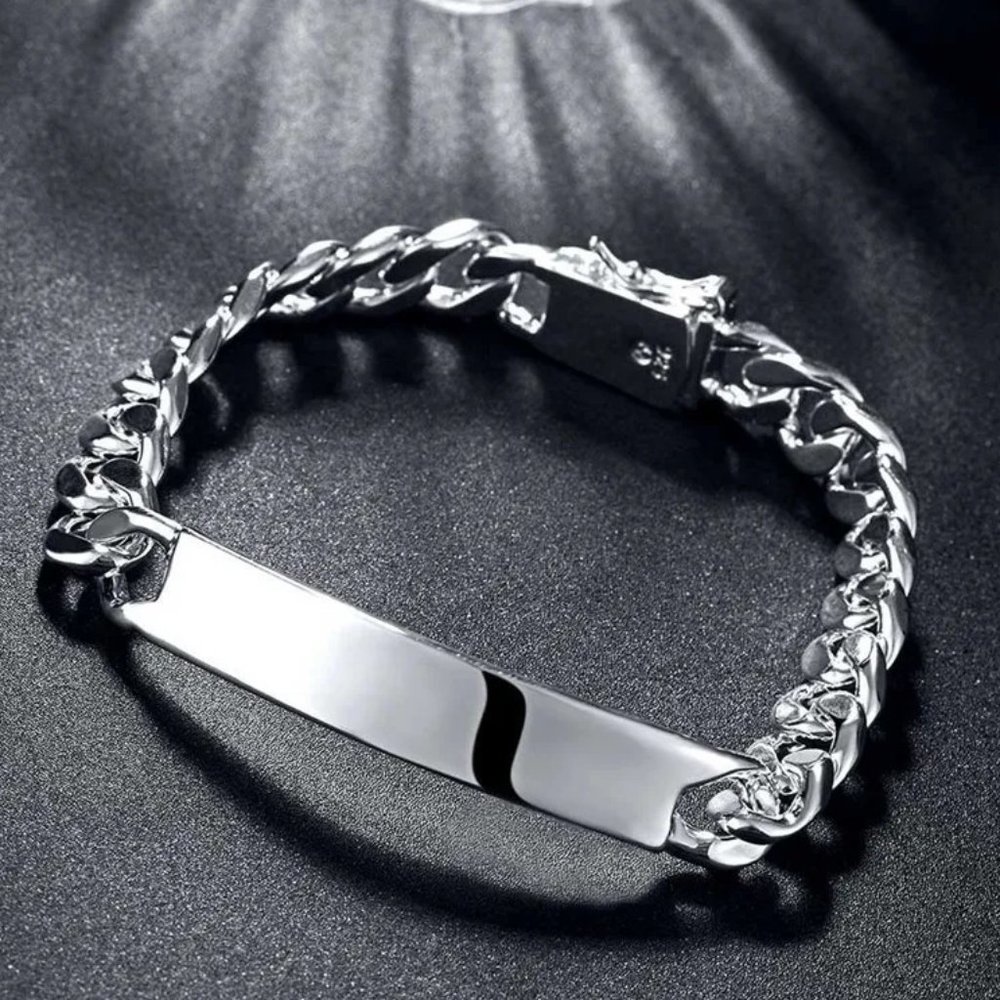 Awesome Men's Large 10mm Wide ID Bracelet Stamped .925 Solid Sterling Silver - Picture 2 of 11